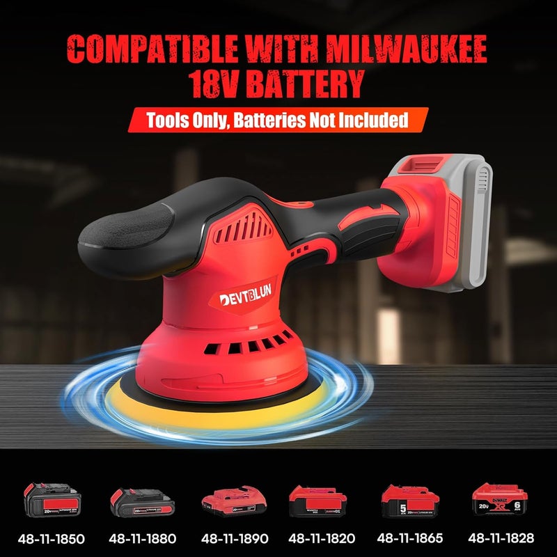 DEVTBLUN Cordless Car Buffer Polisher for Milwaukee M18 Battery(NO Battery),6 In Brushless Buffer Polisher Kit , 8 Variable Speed 5500RPM Orbital Polisher for Car Detailing Waxing,14PCS Polishing Accessories - Image 2